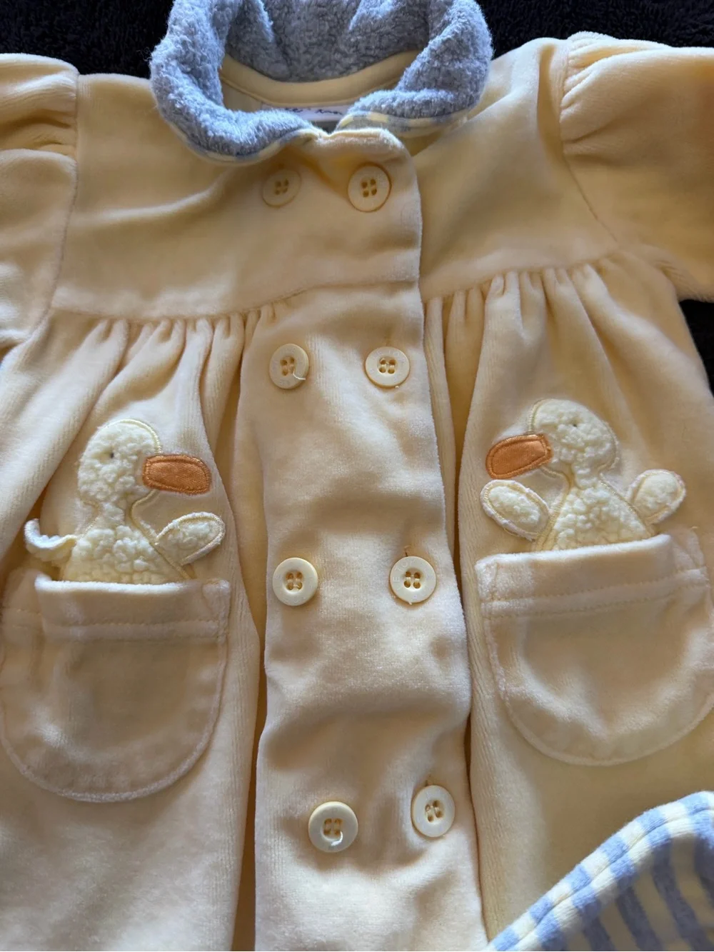 Le Top Yellow Duckling Jacket and Blue Striped Footed Pants Set